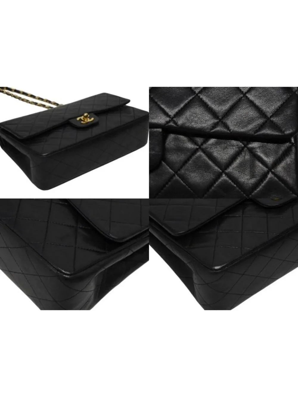 Chanel Quilted 25 Double Flap Chain Shoulder Bag CC Logo Lambskin Gold
